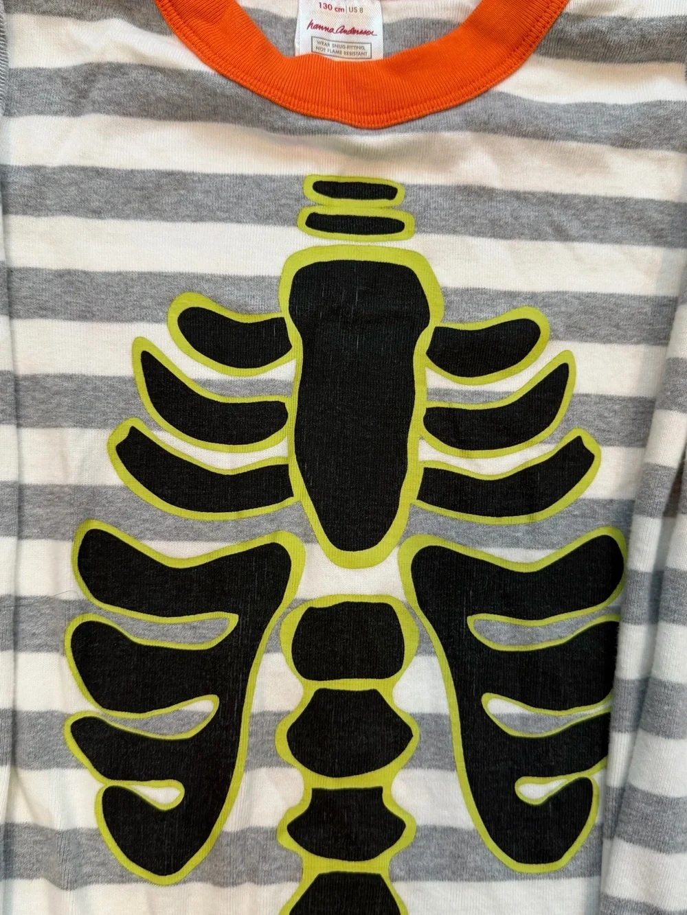 hanna andersson us 8 130 cm Kids Gray & White Striped Skeleton PJs Orange Trim